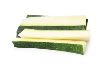 Photo of Pieces of fresh zucchini isolated on white