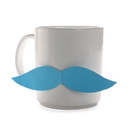 Photo of Happy Father's Day. Cup with mustache isolated on white