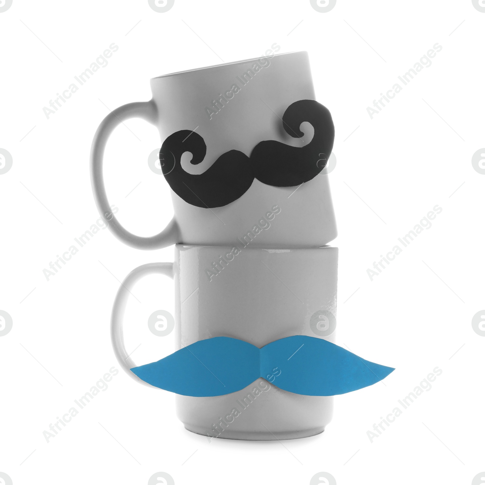 Happy Father's Day. Cups with mustaches isolated on white Photo of Happy Father's Day. Cups with mustaches isolated on white