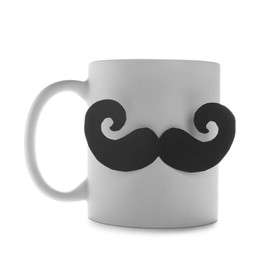 Photo of Happy Father's Day. Cup with mustache isolated on white