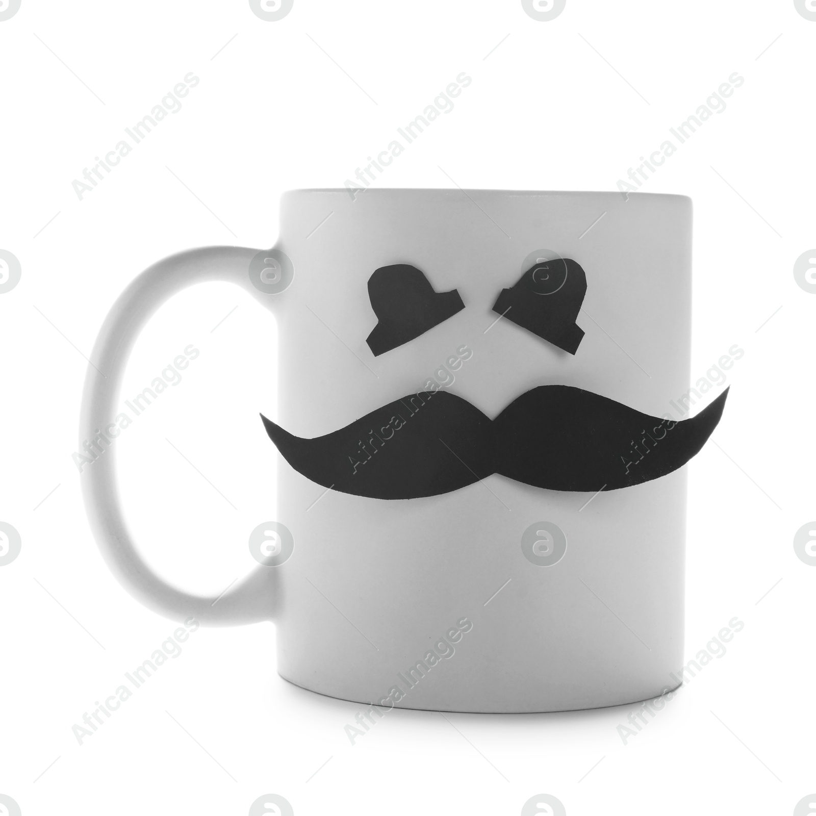 Happy Father's Day. Cup with paper face isolated on white Photo of Happy Father's Day. Cup with paper face isolated on white