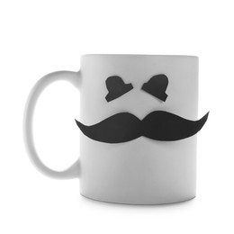 Photo of Happy Father's Day. Cup with paper face isolated on white