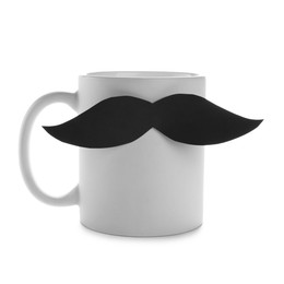 Photo of Happy Father's Day. Cup with mustache isolated on white