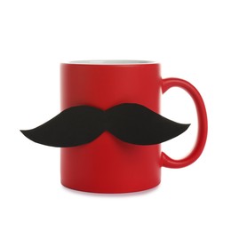 Photo of Happy Father's Day. Cup with mustache isolated on white