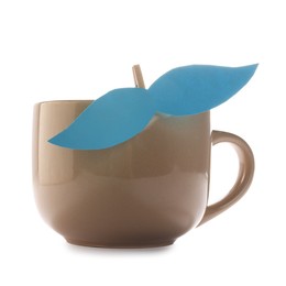 Photo of Happy Father's Day. Cup with mustache isolated on white