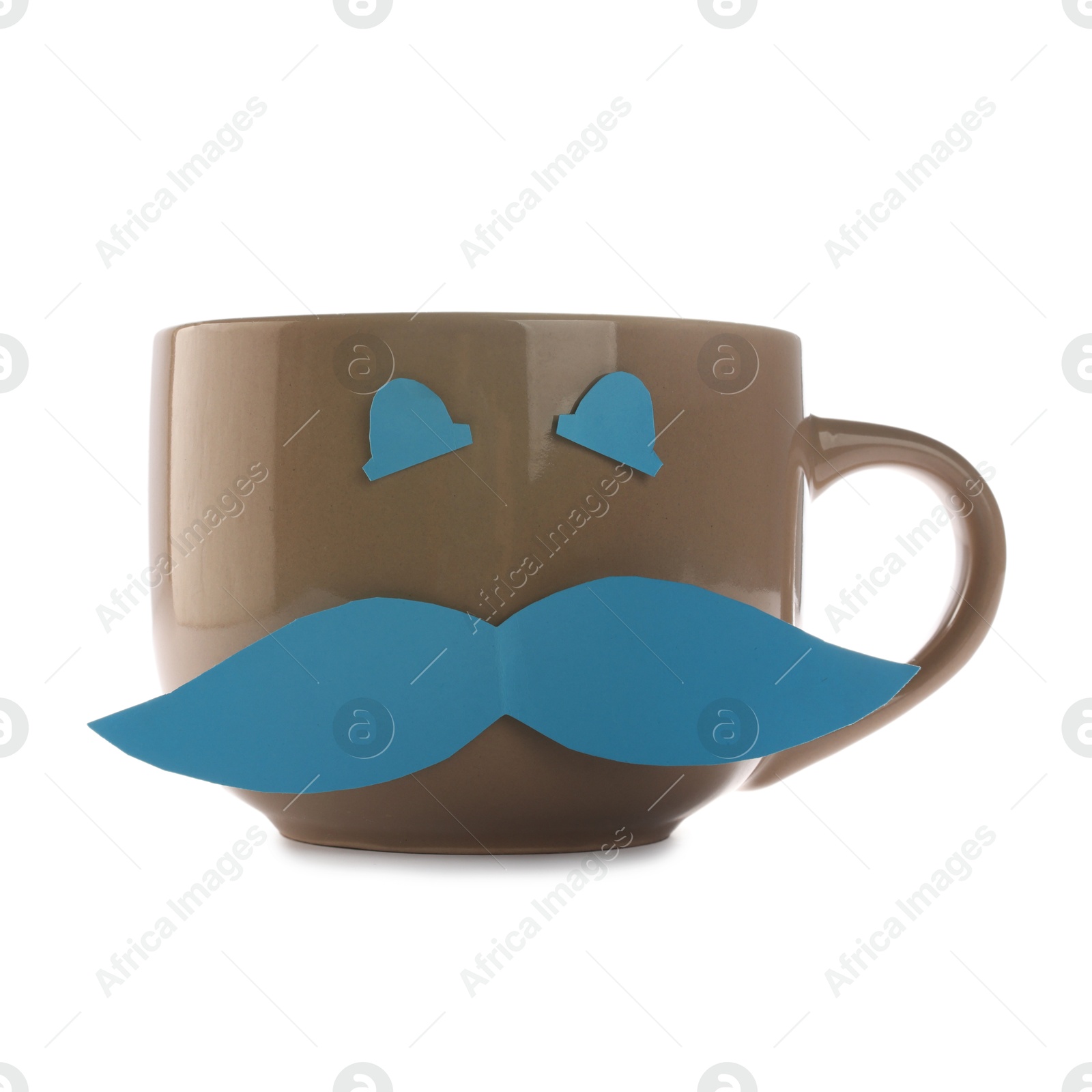 Happy Father's Day. Cup with paper face isolated on white Photo of Happy Father's Day. Cup with paper face isolated on white