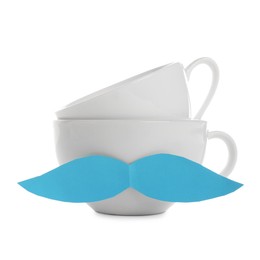 Photo of Happy Father's Day. Cups with mustache isolated on white