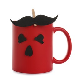 Photo of Happy Father's Day. Cup with paper face isolated on white