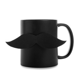 Photo of Happy Father's Day. Cup with mustache isolated on white