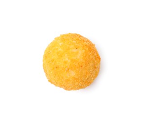 Photo of Delicious fried croquette ball isolated on white, top view
