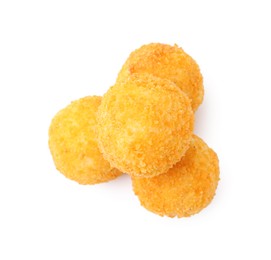 Photo of Delicious fried croquette balls isolated on white, top view