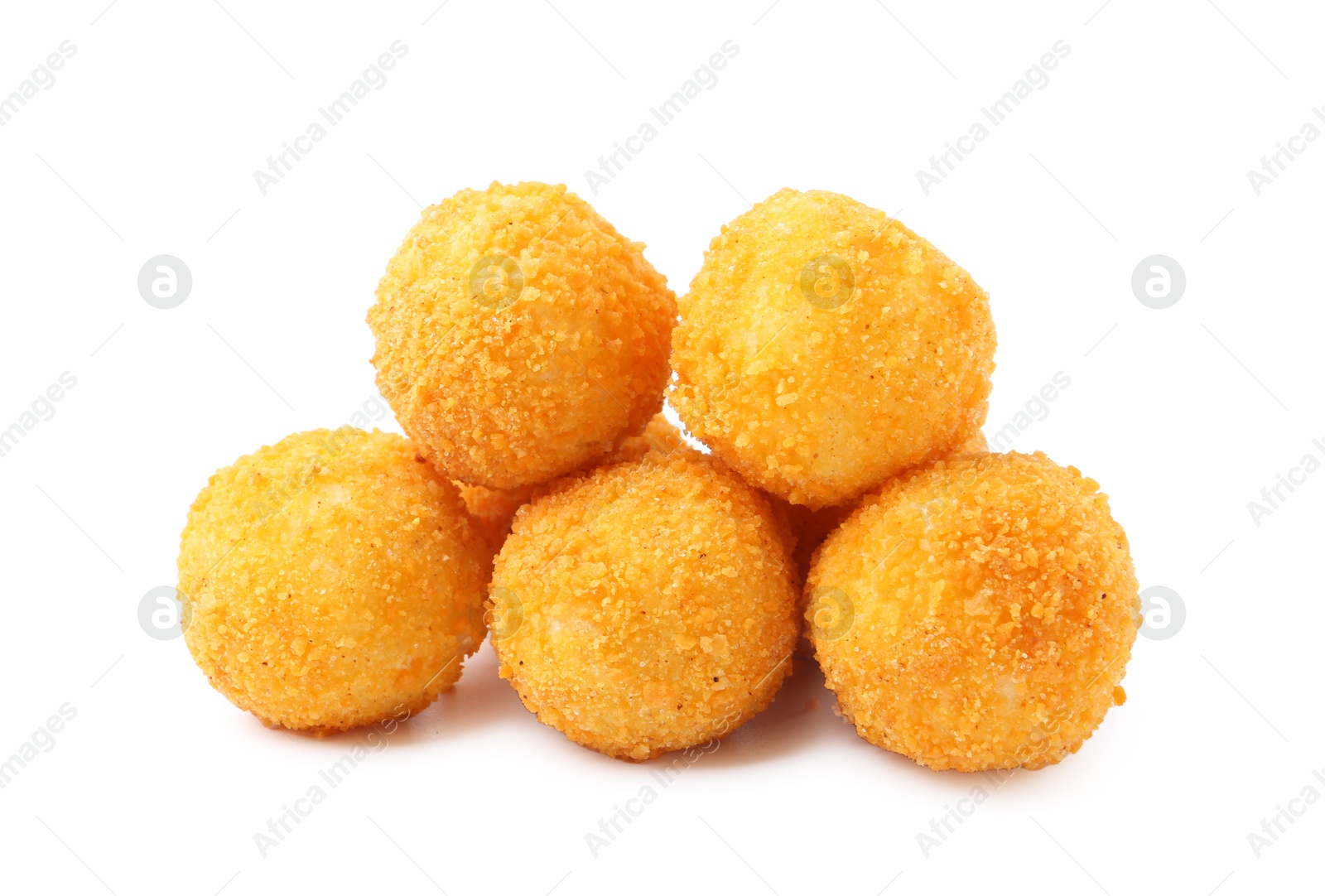 Delicious fried croquette balls isolated on white Photo of Delicious fried croquette balls isolated on white