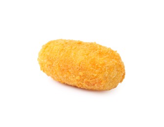 Photo of One delicious fried croquette isolated on white