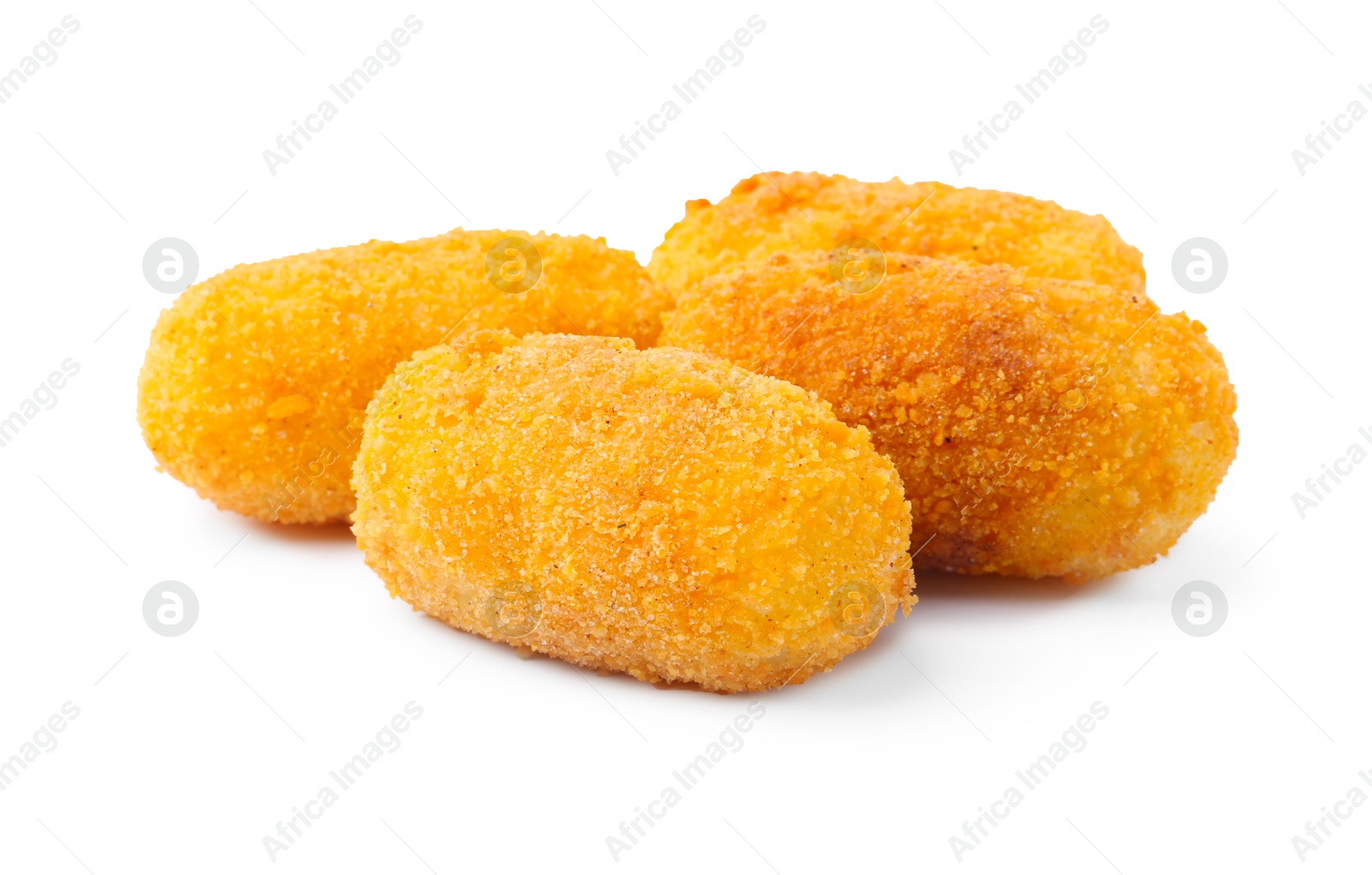 Many delicious fried croquettes isolated on white Photo of Many delicious fried croquettes isolated on white