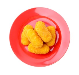 Photo of Delicious fried croquettes isolated on white, top view