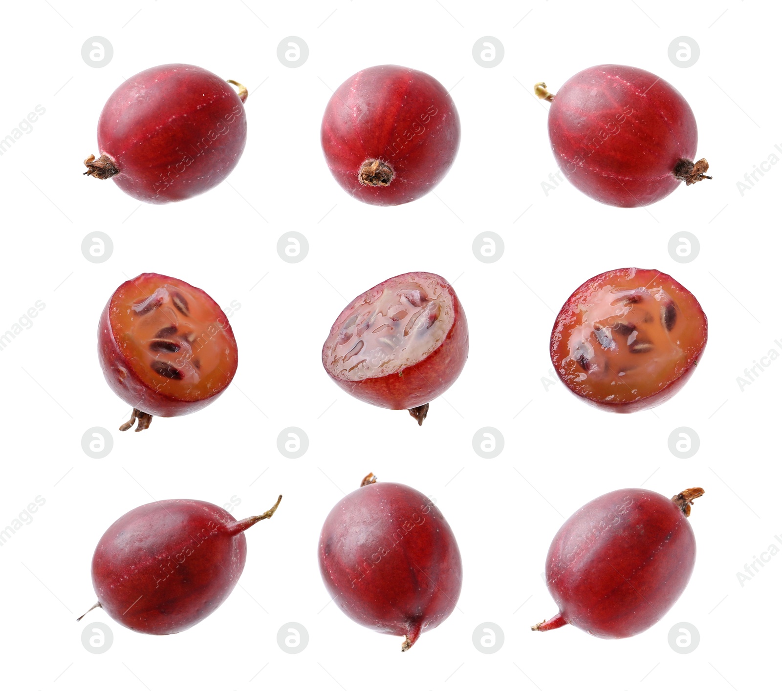 Fresh red gooseberries on white background, set Image of Fresh red gooseberries on white background, set