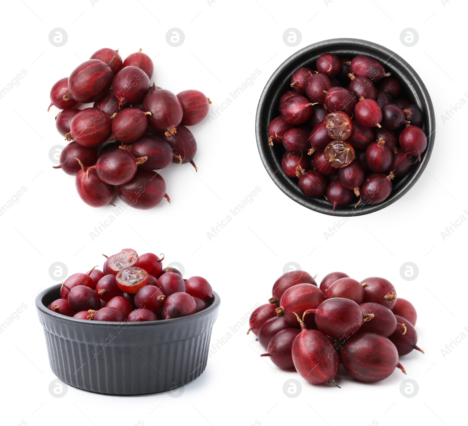 Fresh red gooseberries on white background, set. Top and side view Image of Fresh red gooseberries on white background, set. Top and side view