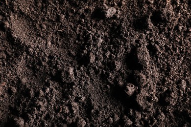 Photo of Fresh soil as background, top view. Organic matter