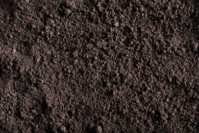 Photo of Fresh soil as background, top view. Organic matter