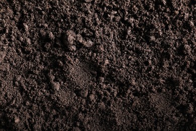 Photo of Fresh soil as background, top view. Organic matter
