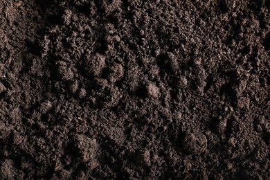 Photo of Fresh soil as background, top view. Organic matter