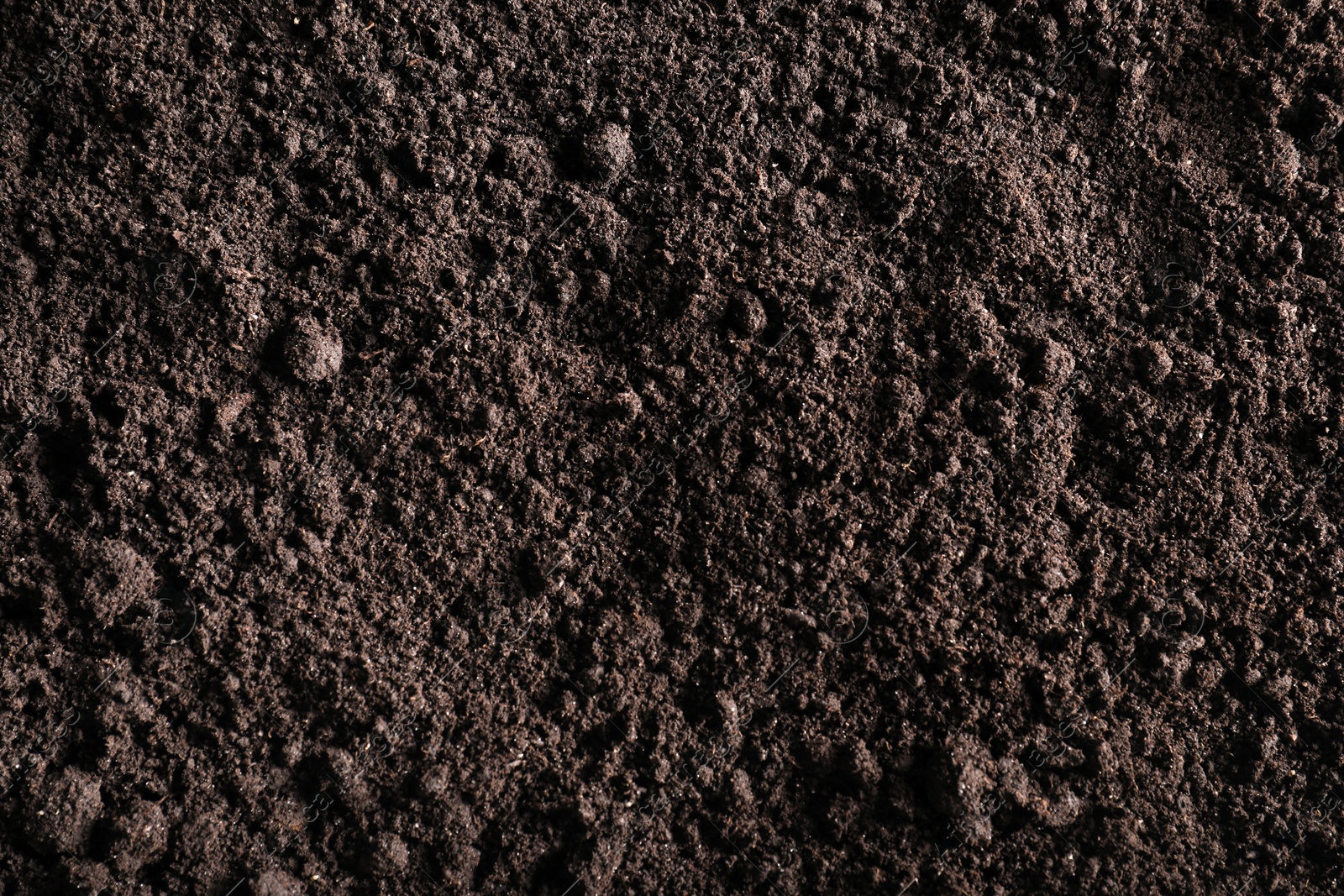 Photo of Fresh soil as background, top view. Organic matter