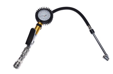 Photo of One tire inflation gun with gauge isolated on white