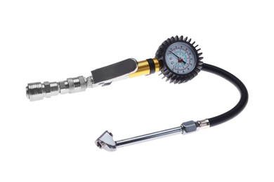 Photo of One tire inflation gun with gauge isolated on white