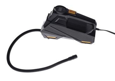 Photo of One black tire inflator isolated on white