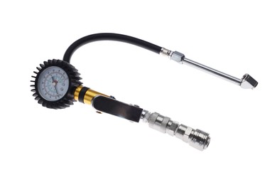 Photo of One tire inflation gun with gauge isolated on white