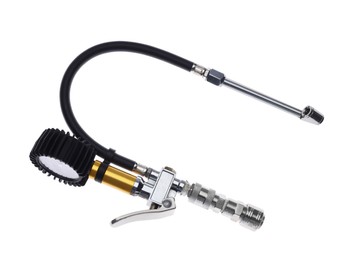 Photo of One tire inflation gun with gauge isolated on white