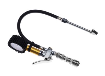 Photo of One tire inflation gun with gauge isolated on white