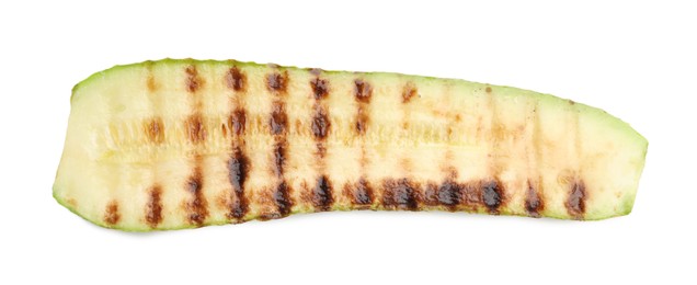 Photo of Delicious grilled courgette slice isolated on white, top view