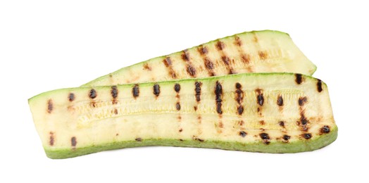 Photo of Delicious grilled courgette slices isolated on white