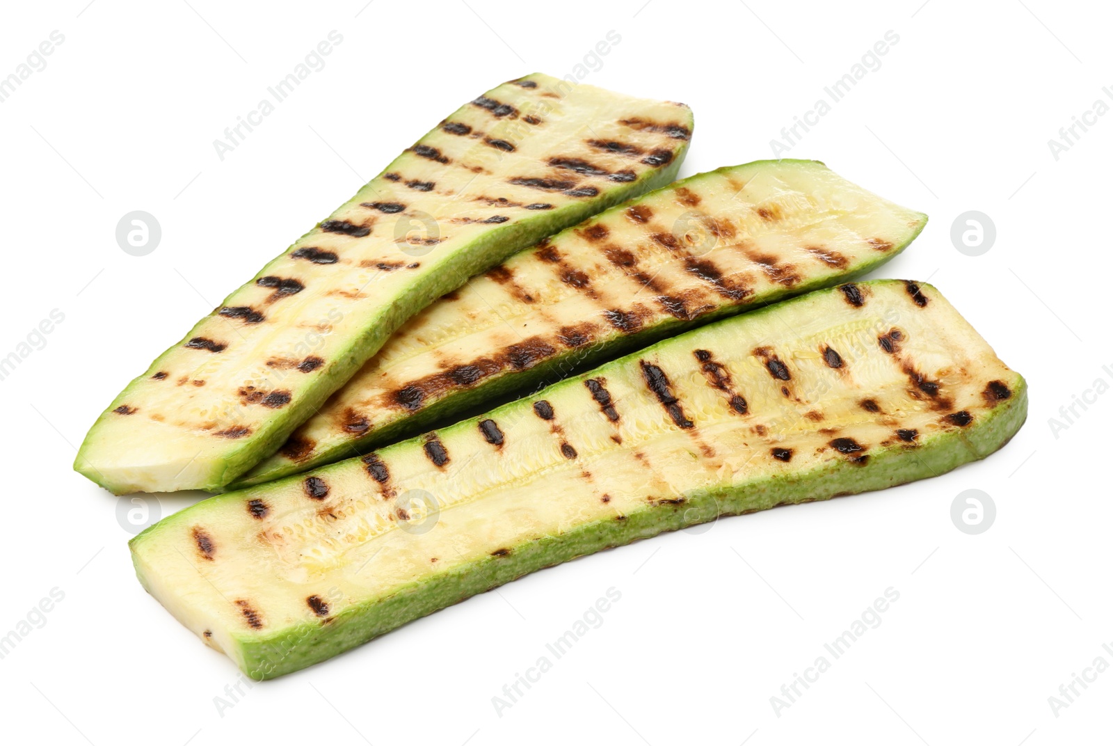 Photo of Delicious grilled courgette slices isolated on white