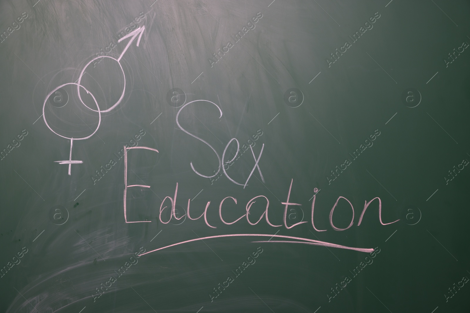 Words Sex Education and gender symbols on green chalkboard Photo of Words Sex Education and gender symbols on green chalkboard