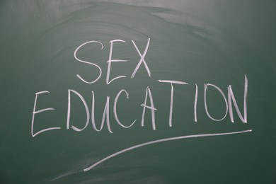 Photo of Words Sex Education written on green chalkboard
