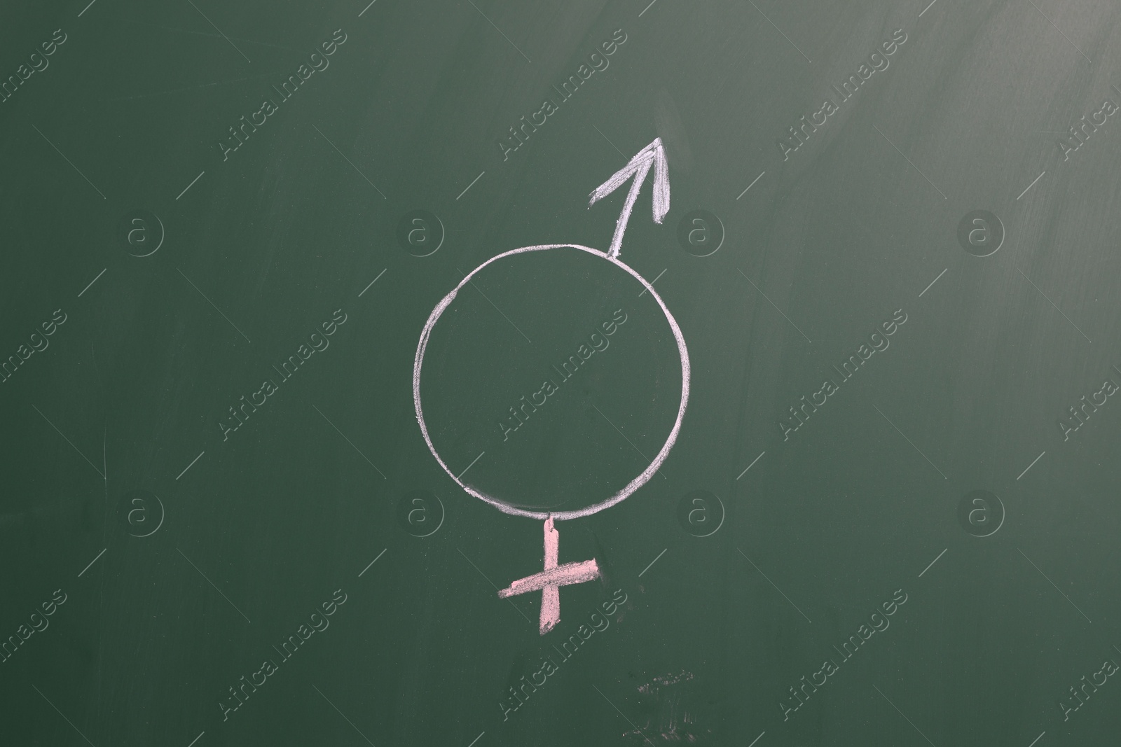 Sex education. Gender symbol drawn on green chalkboard Photo of Sex education. Gender symbol drawn on green chalkboard