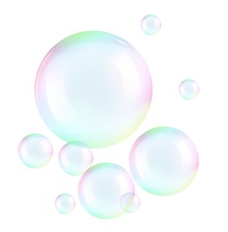 Illustration of Soap bubbles in air isolated against white background