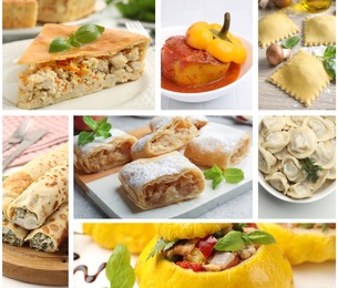 Image of Collage with variety of tasty stuffed dishes