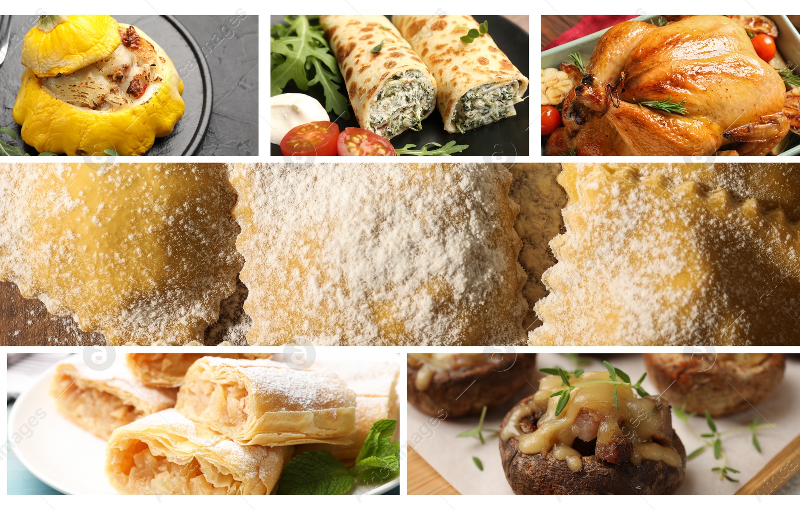 Image of Collage of different stuffed dishes. Banner design