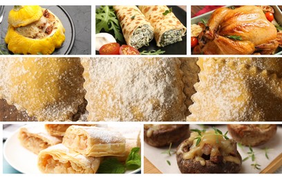 Image of Collage of different stuffed dishes. Banner design