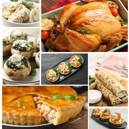 Image of Collage with variety of tasty stuffed dishes
