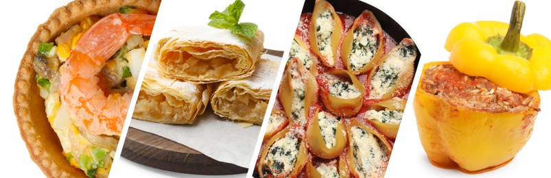 Image of Collage of different stuffed dishes. Banner design