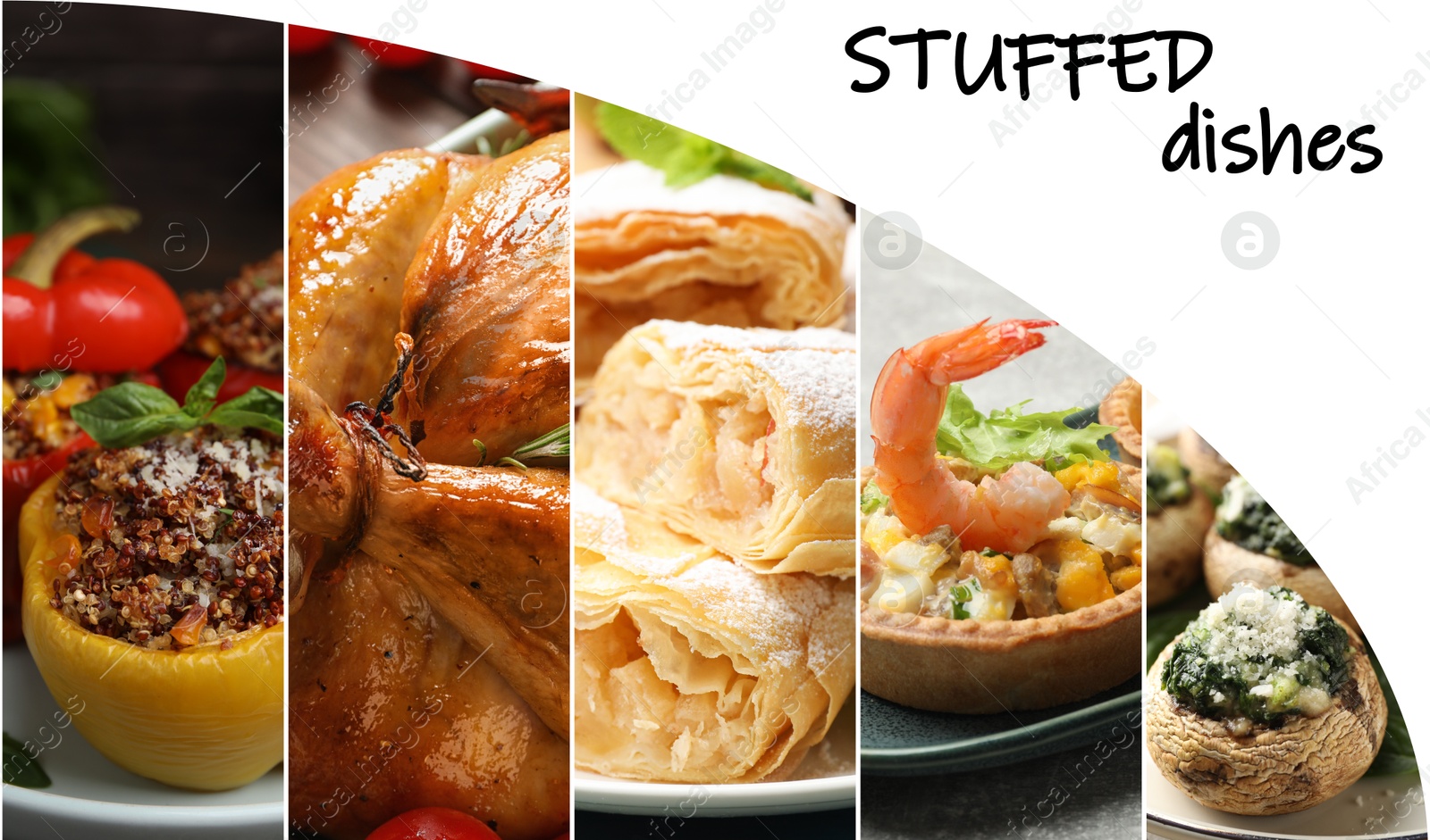 Image of Collage of different stuffed dishes. Banner design