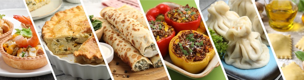 Image of Collage of different stuffed dishes. Banner design