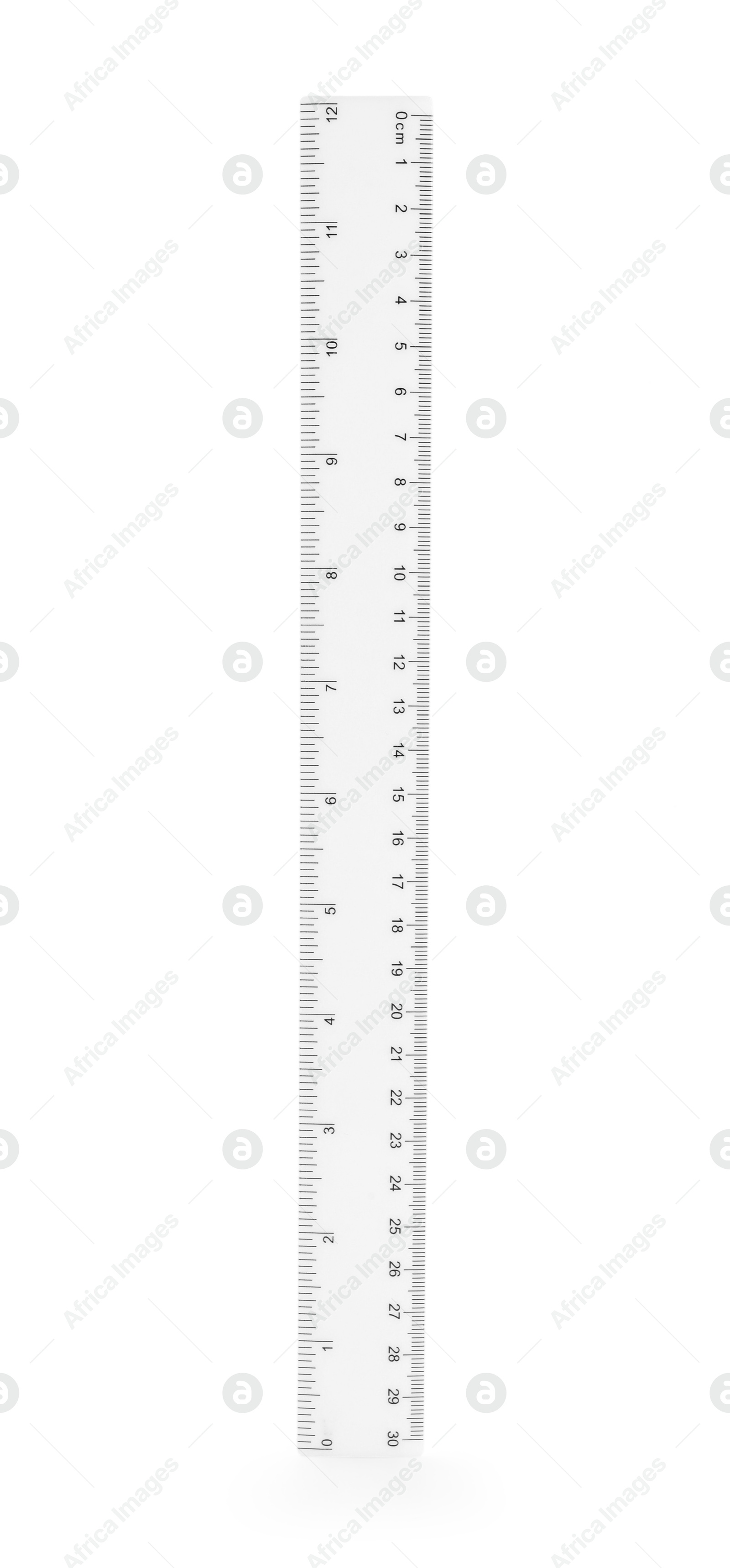 Photo of One plastic ruler isolated on white, top view