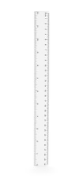 Photo of One plastic ruler isolated on white, top view