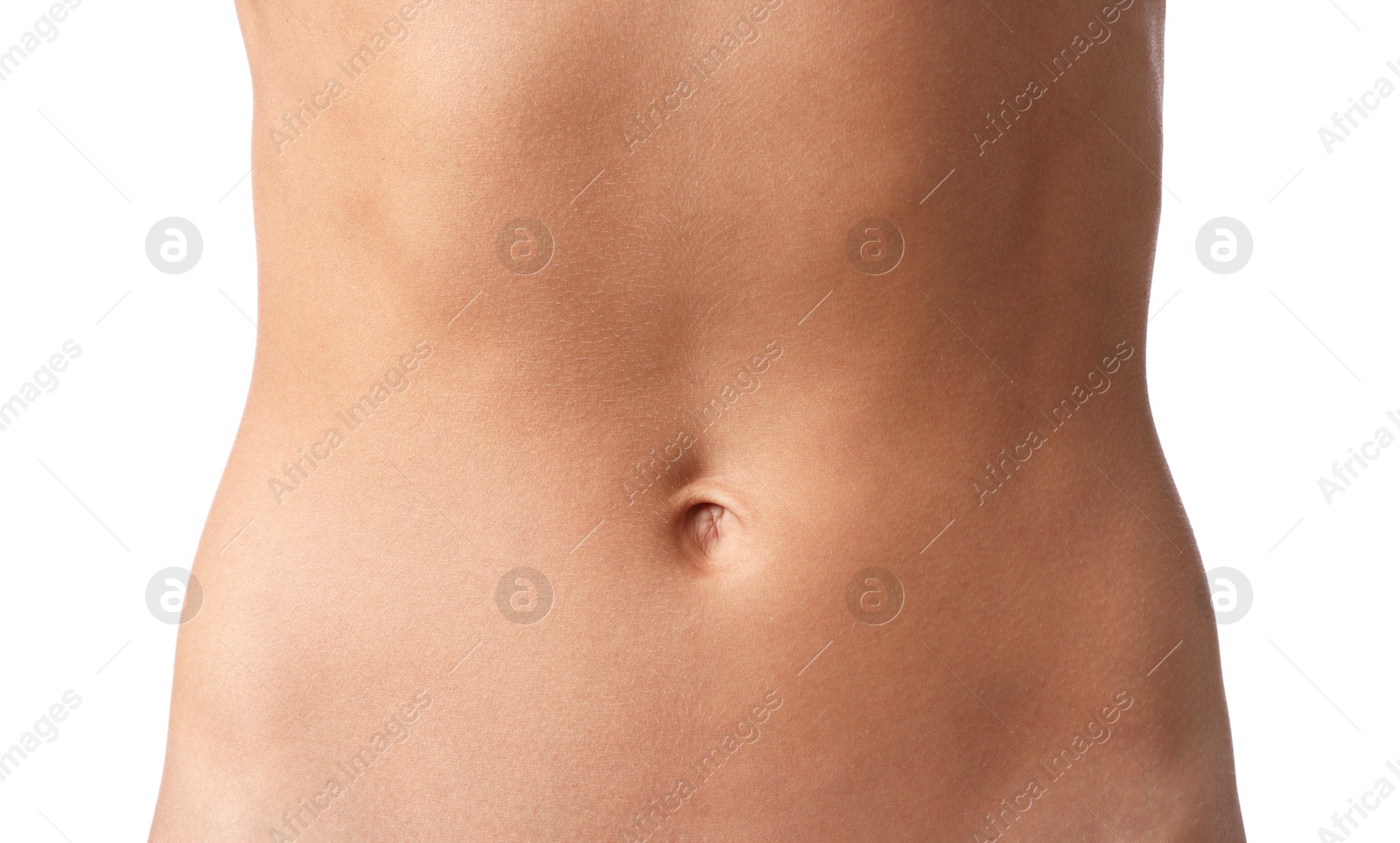 Woman with flat belly on white background, closeup Photo of Woman with flat belly on white background, closeup
