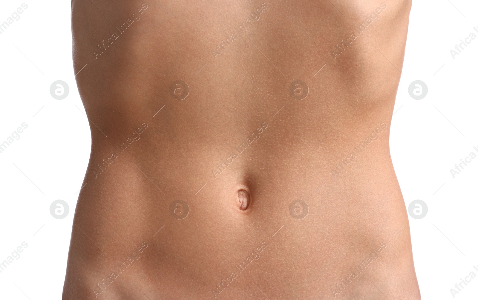 Woman with flat belly on white background, closeup Photo of Woman with flat belly on white background, closeup